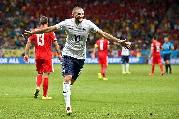 Karim Benzema celebrates victory over Switzerland. (Getty Images)